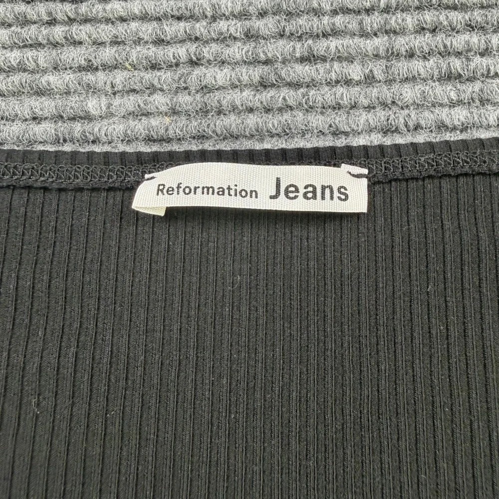Reformation‎ Jeans Black Ribbed Scoop Neck Puff Sleeve Top Womens XS USA Made